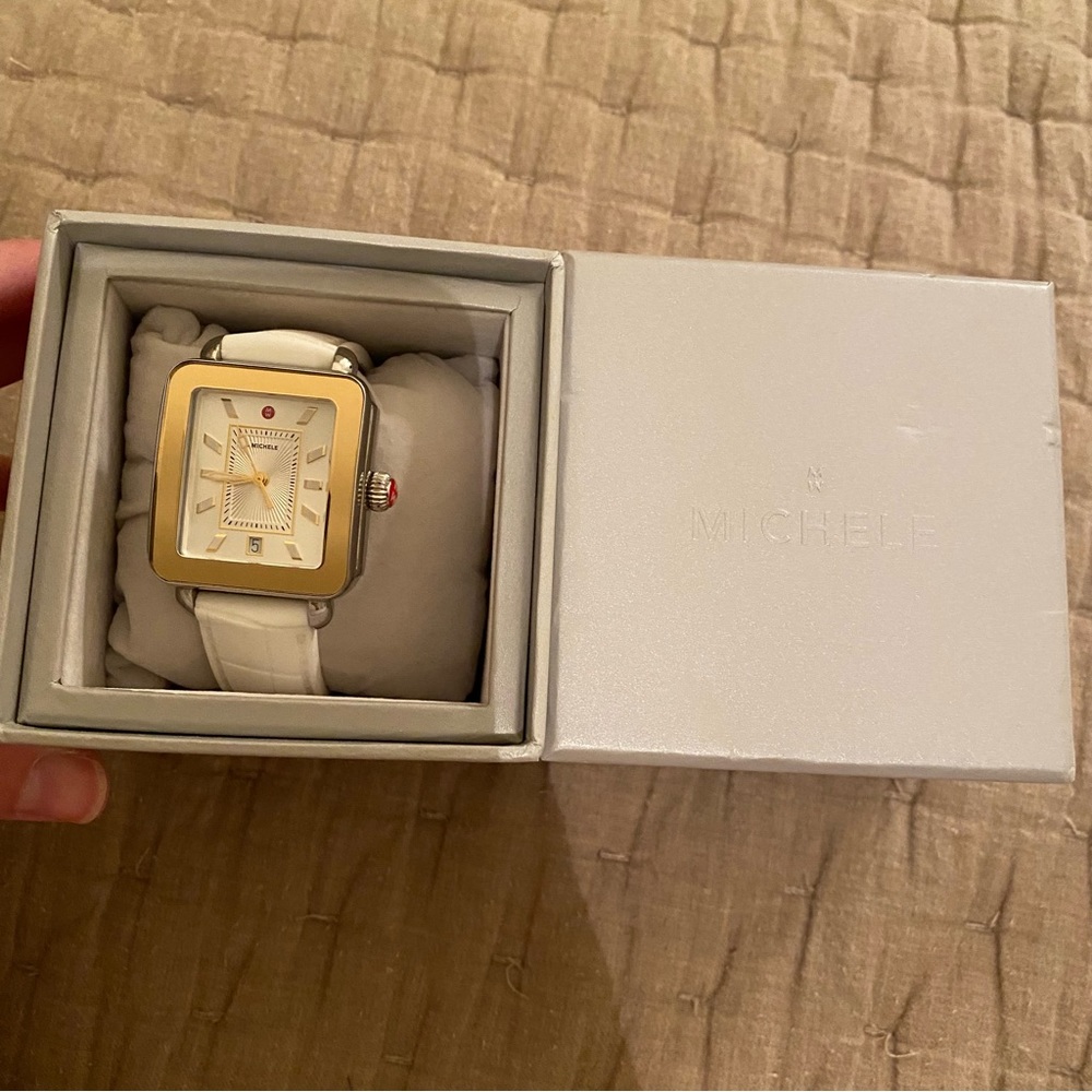 Michelle Gold Face Watch White Band